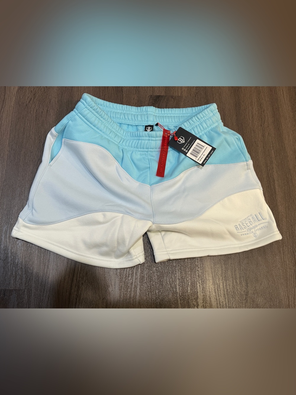 Baseball Lifestyle 101 Wavy Youth Sweatshorts YXL Light Blue White NWT